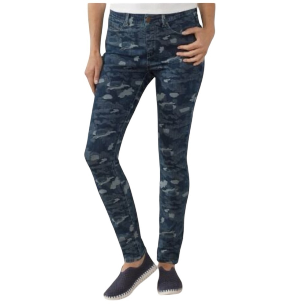 Soft Surroundings size‎ M Blue Camo Jeans Straight Leg Full Length